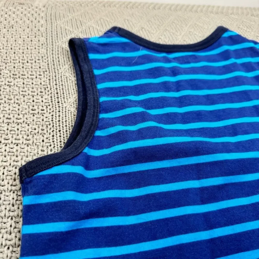 OshKosh B'gosh Blue and Yellow Striped Kids Just Here For The Pizza Tank Top ~ 8